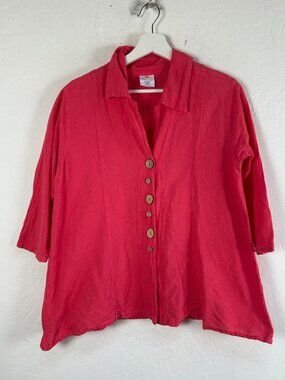 Sea Breeze Womens Button-Front Cotton Crinkle Shirt XS Pink 3/4 Sleeve Casual